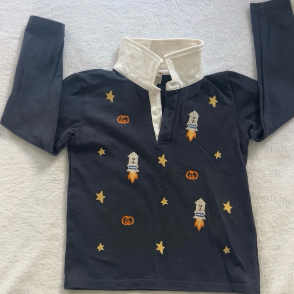 Black Long Sleeve Shirt with Rocket and Star Embroidery